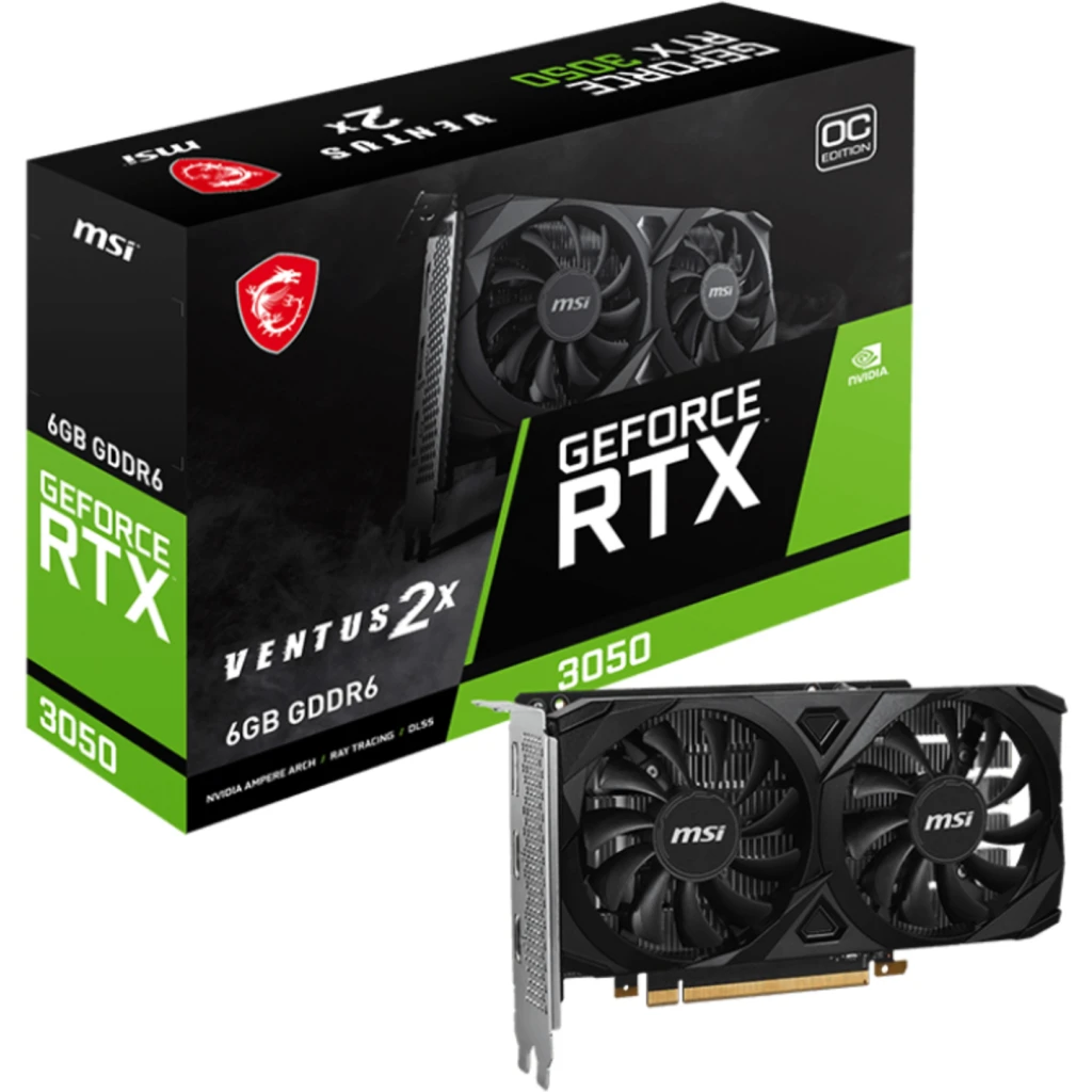 Tarjeta de Video MSI GF-RTX 3050 VENTUS 2X 6G OC 6GB GDDR6 PCIe4x16 DP 2*HDMI
