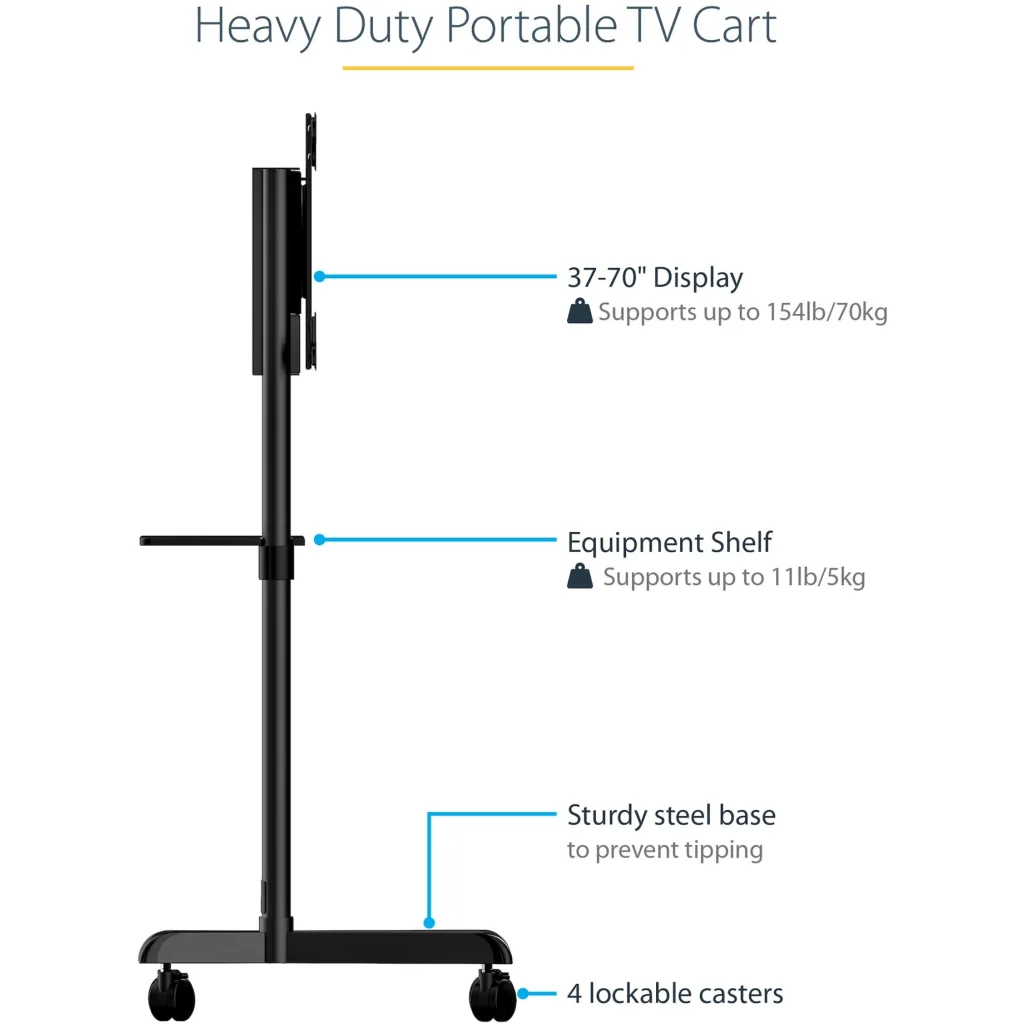 Imagen 1 de Soporte Pedestal para TV 37" a 70" VESA Piso Móvil Negro StarTech