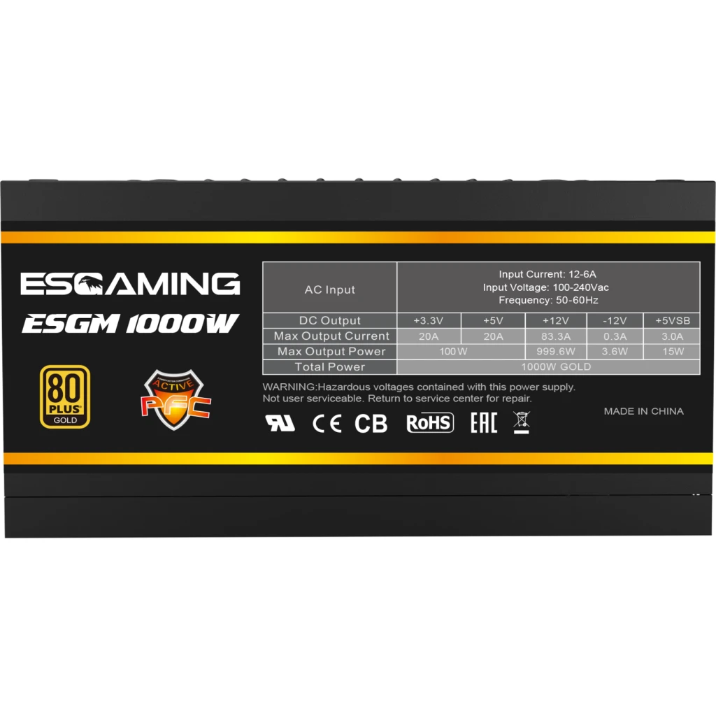 Imagen 2 de Fuente de Poder EsGaming ES-1000W GOLD, 1000W Módular 80Plus Certf Gold ATX Negr