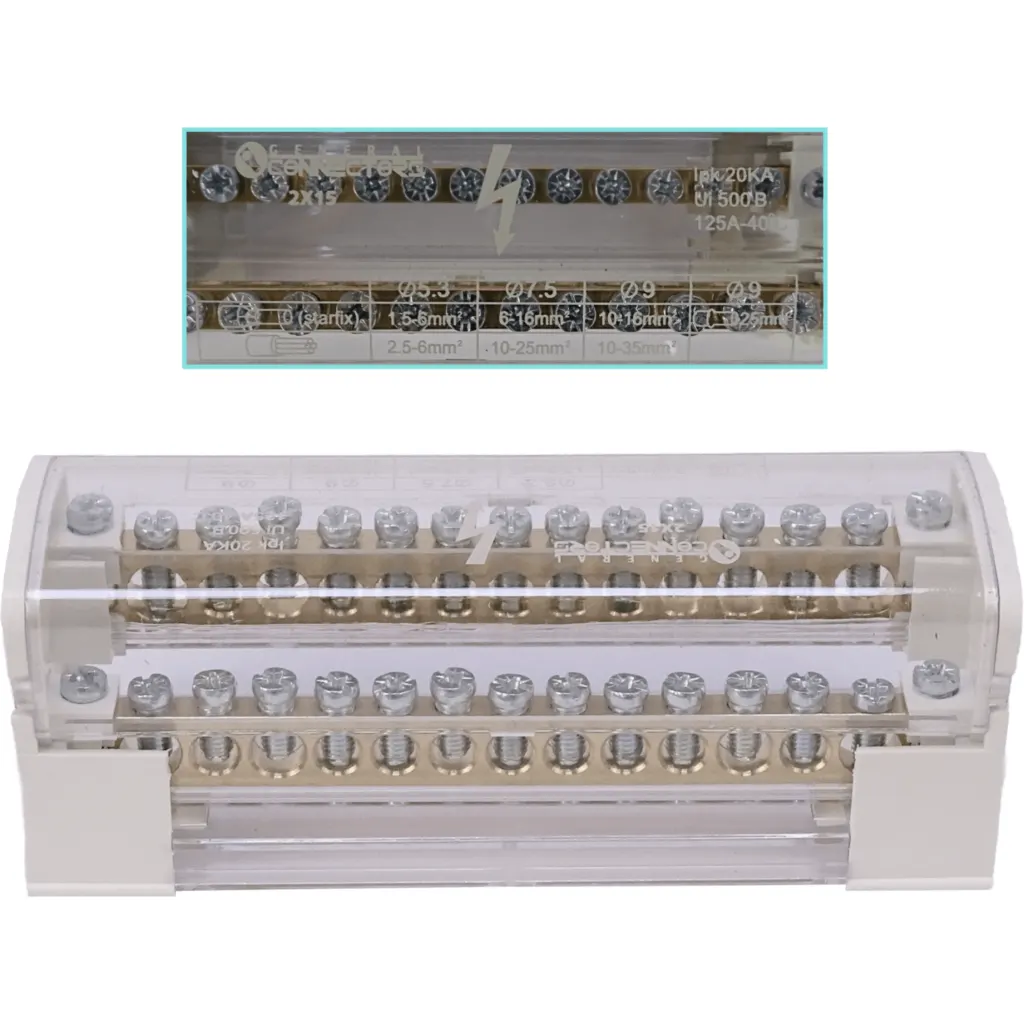 2x15-Polos Repartidor Bipolar 125A 40oC 500V 1,5-25mm2