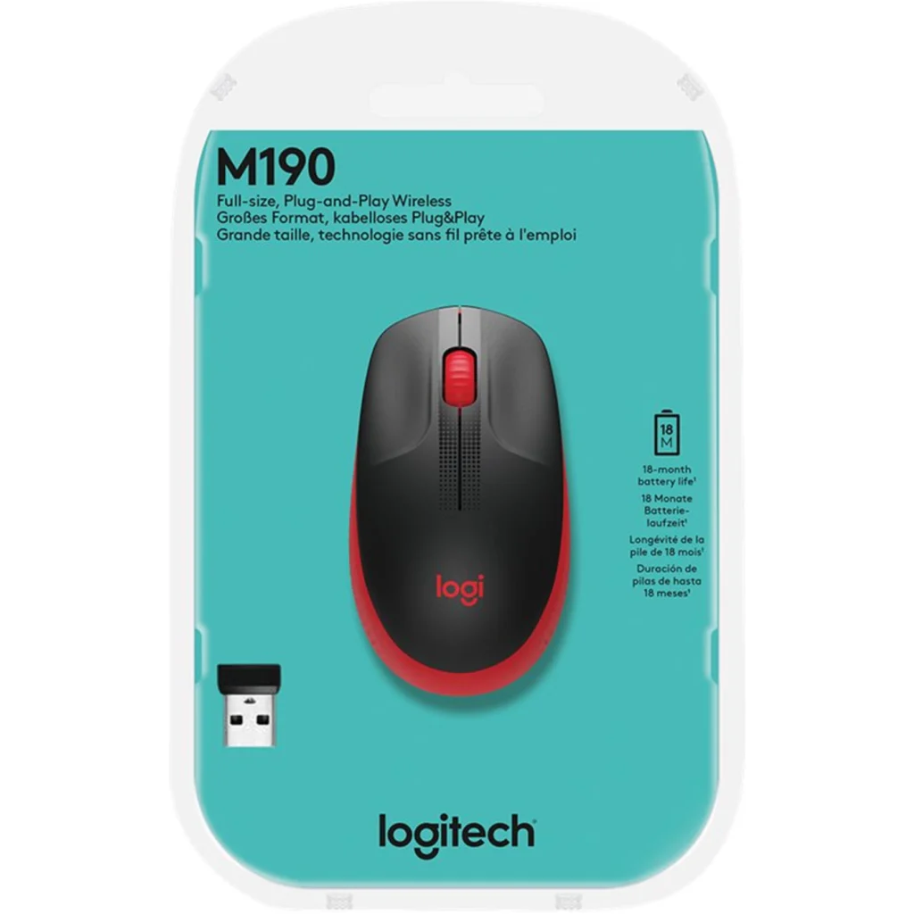Mouse Inalámbrico Logitech M190, Óptico 1000dpi 3 Botones 125Hz USB Color rojo