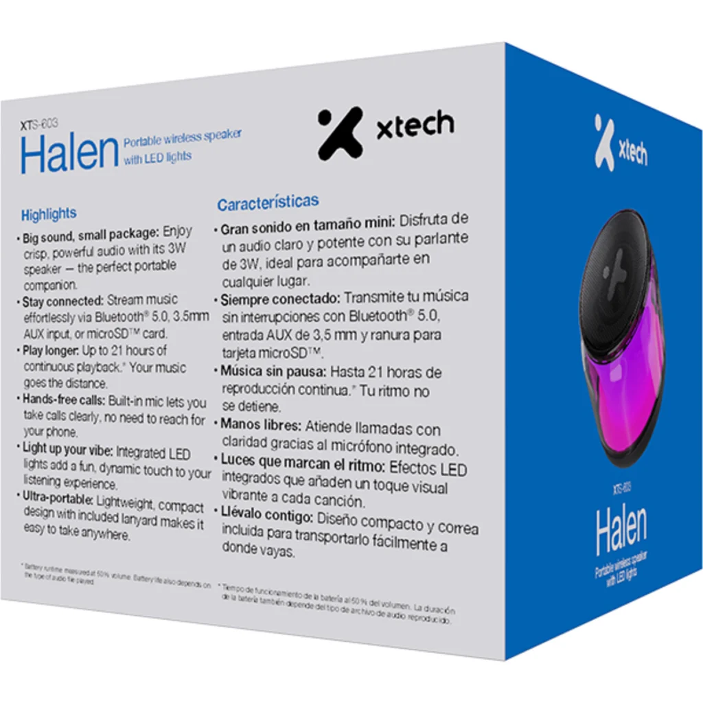 Imagen 10 de Xtech - Speaker - Black with LED Lights - Halen BT 3W TWS XTS-603