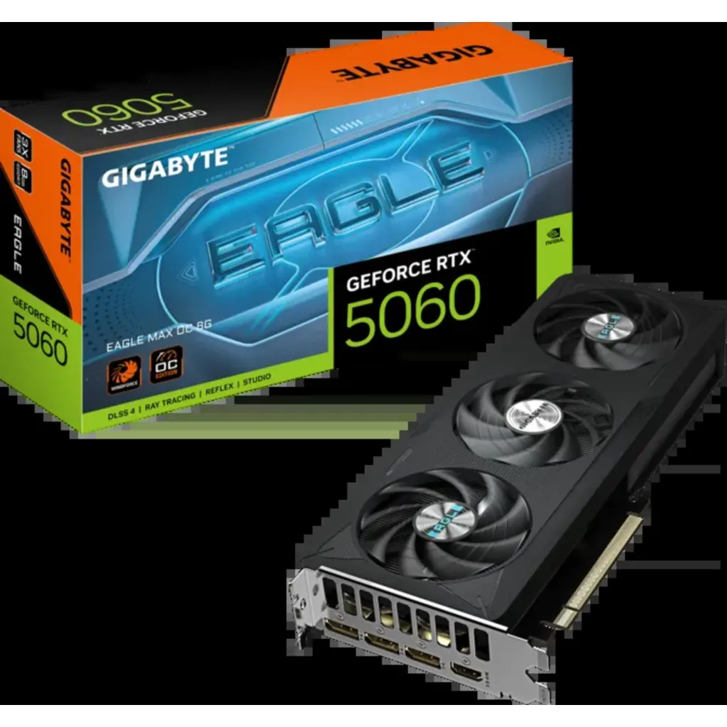 TARJETA DE VIDEO GIGABYTE GEFORCE RTX 5060 EAGLE MAX OC 8GB GDDR7 / 128BITS / PCIE 5.0 3X FANS