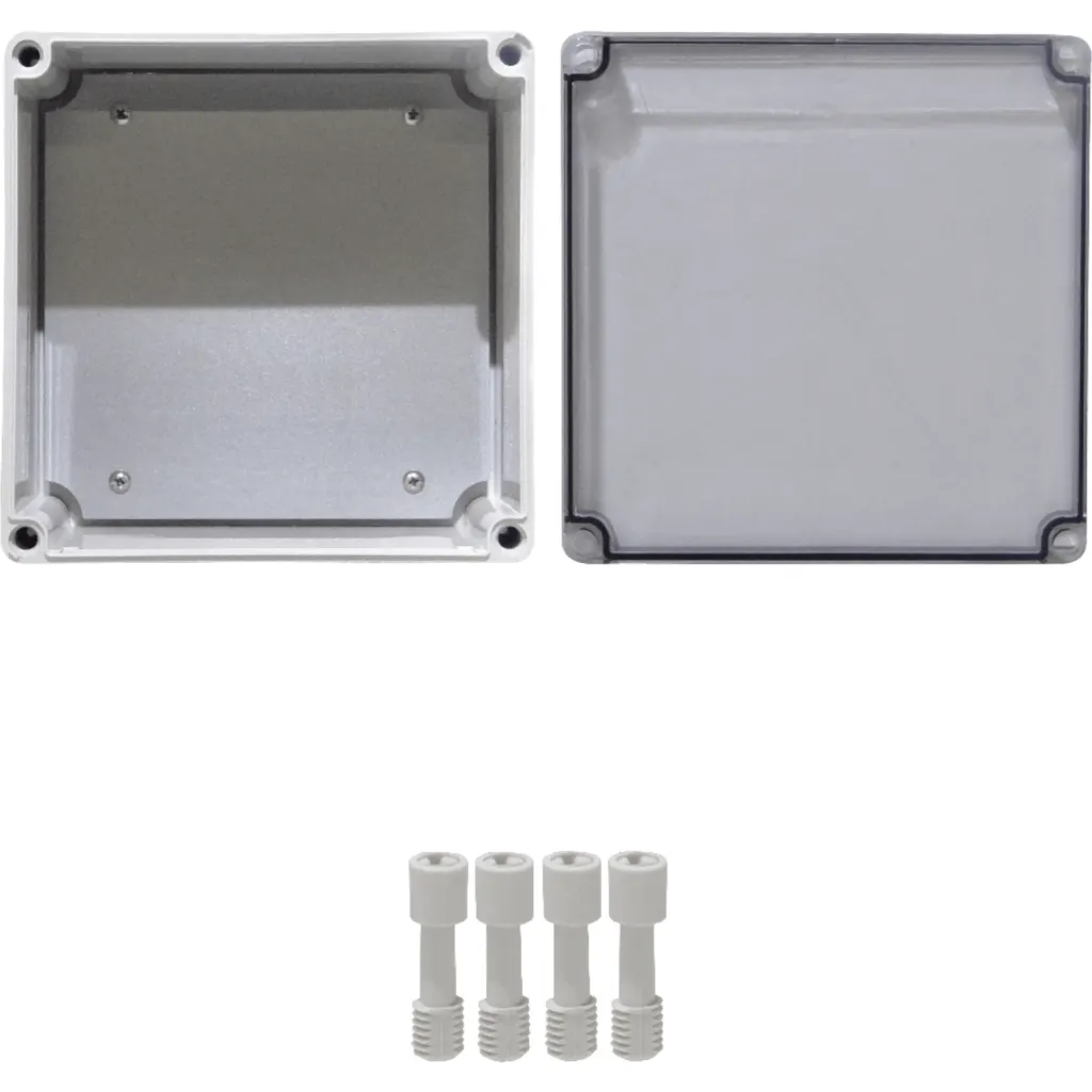 200x200x130mm Caja ABS IP66 Tapa-Transparente c/Placa-Aluminio