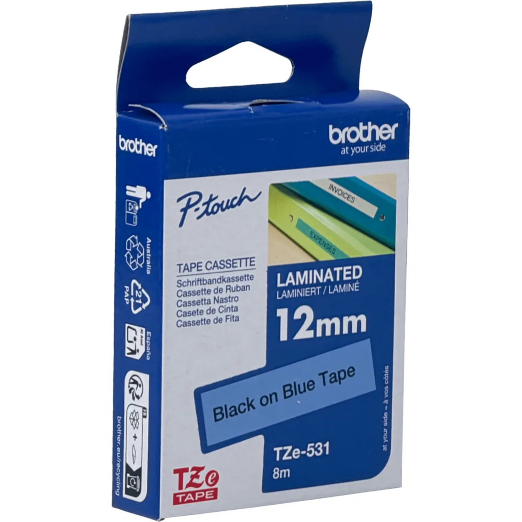 Imagen 1 de BROTHER 12mm Negro en Fondo Azul Cinta 8mt p/PT-H110/E300/E550W/D600VP