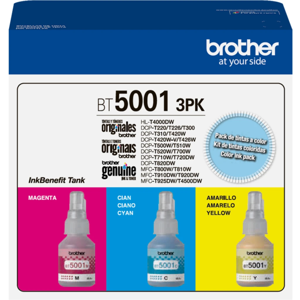 Pack 3x Botella de Tinta Brother BT5001 Bt5001 T300/500/700/800/900w 5000Pág