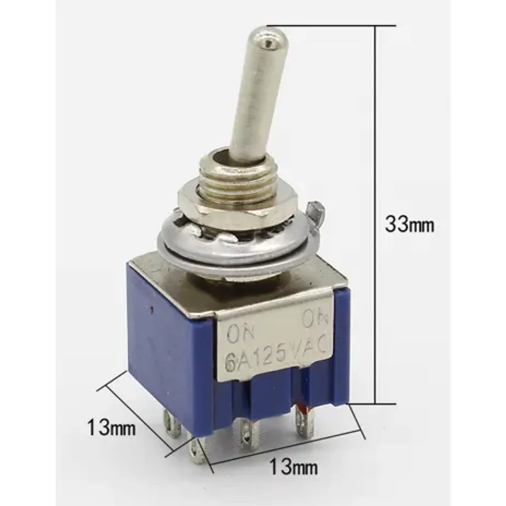 Imagen 5 de Interruptor 6-Pin 2-Pos Celeste ON-ON Toggle Perilla 250V 3AMP DPDT