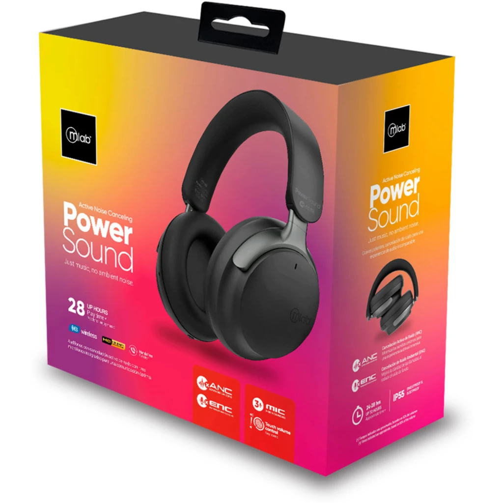 Imagen 4 de MLAB AUDIFONO ANC + ENC TOUCH KEY BLUETOOTH ACTIVE NOISE CANCELLING POWERSOUND TYPE-C BLACK