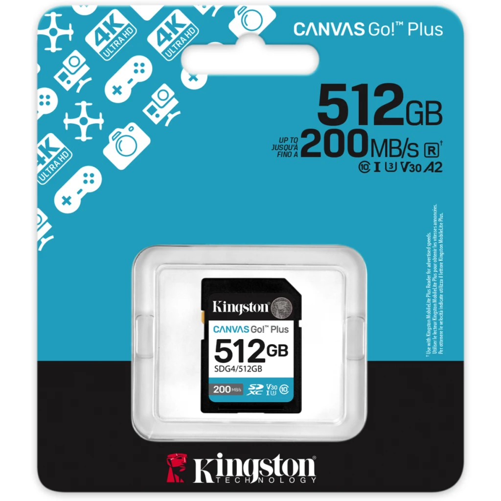 Imagen 2 de Memoria SDXC 512GB Kingston Canvas Go Plus Gen4 C10 UHS-I U3 V30 200MB/s160MB/s