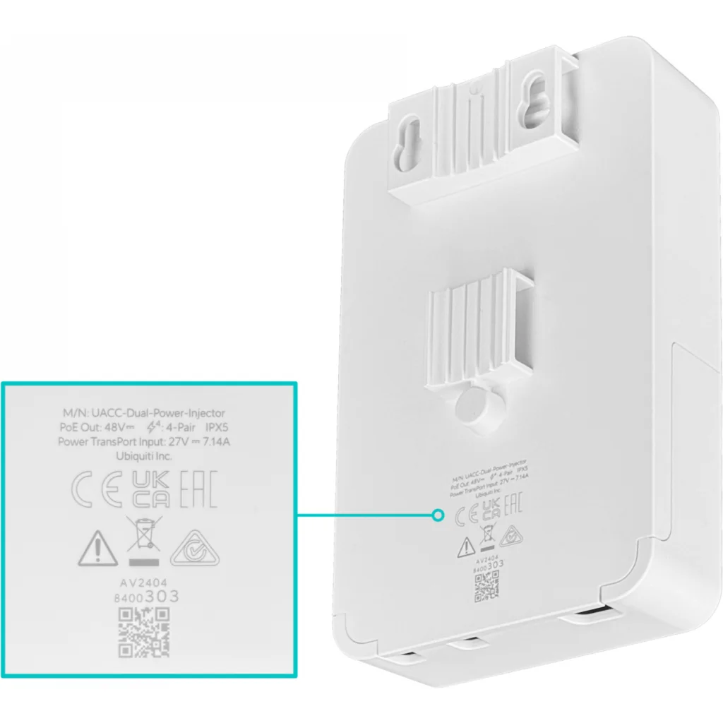 UBIQUITI 2-2500 48VDC 100W doble inyector PoE req-27VDC TransPort IPX5