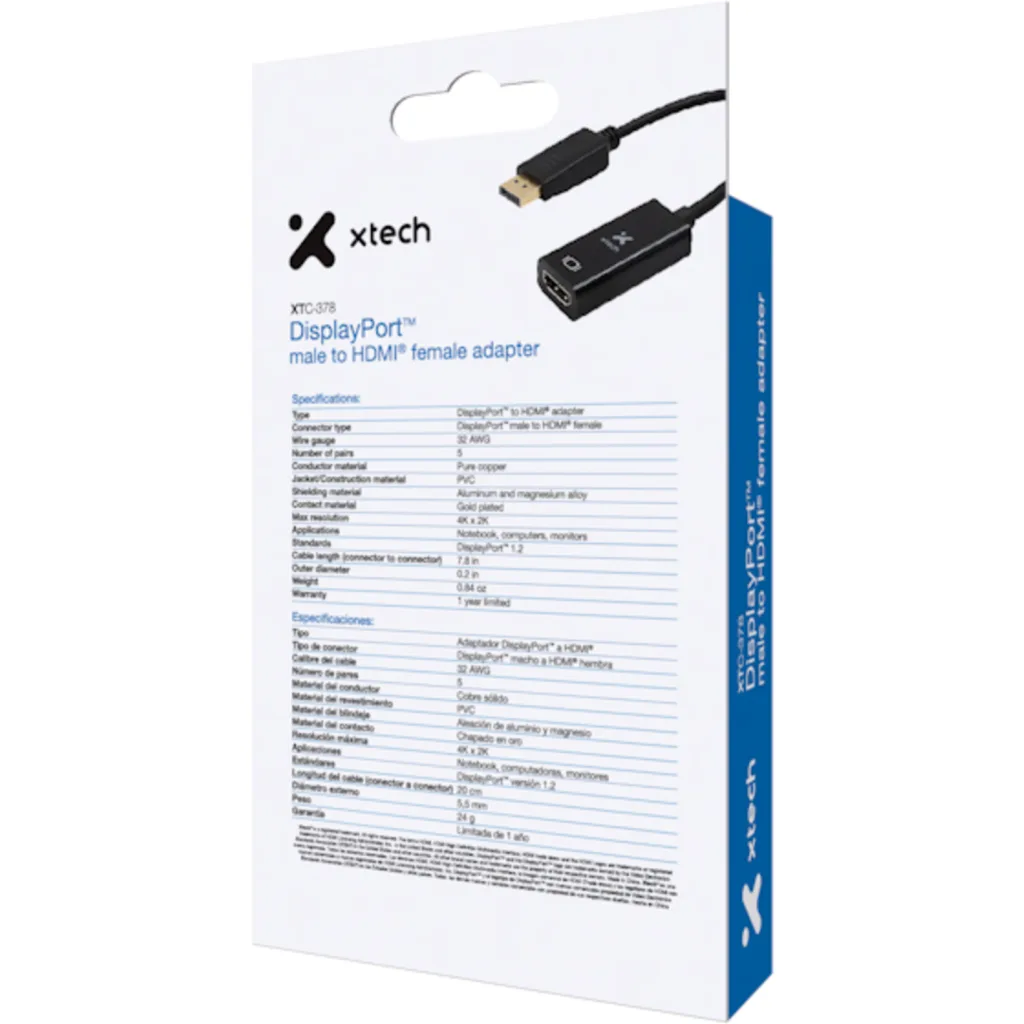Imagen 7 de Adaptador de Video DisplayPort a HDMI M/H 2K/4K 32 AWG Negro - XTech XTC-378