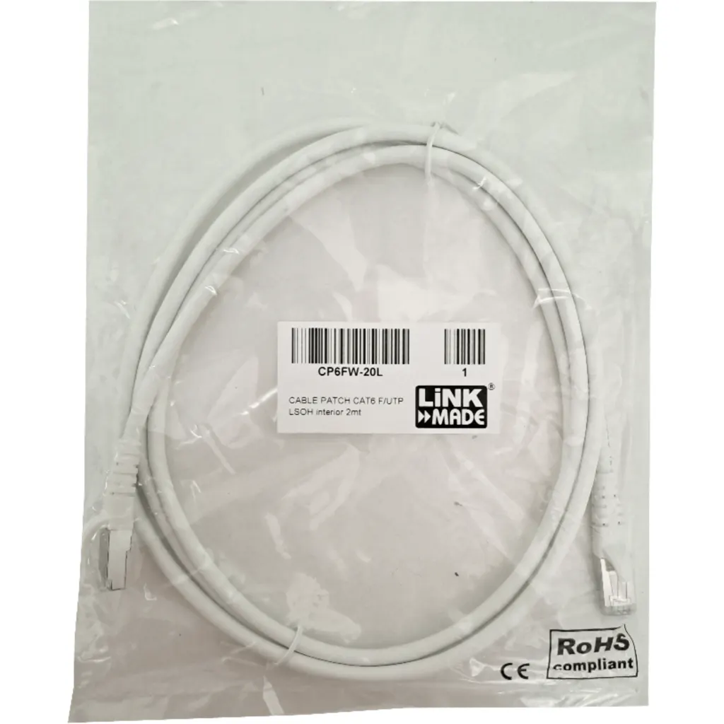 LINKMADE 2MT F/UTP CAT6 BLANCO LSZH CABLE PATCH MULTIFILAR INYECTADO