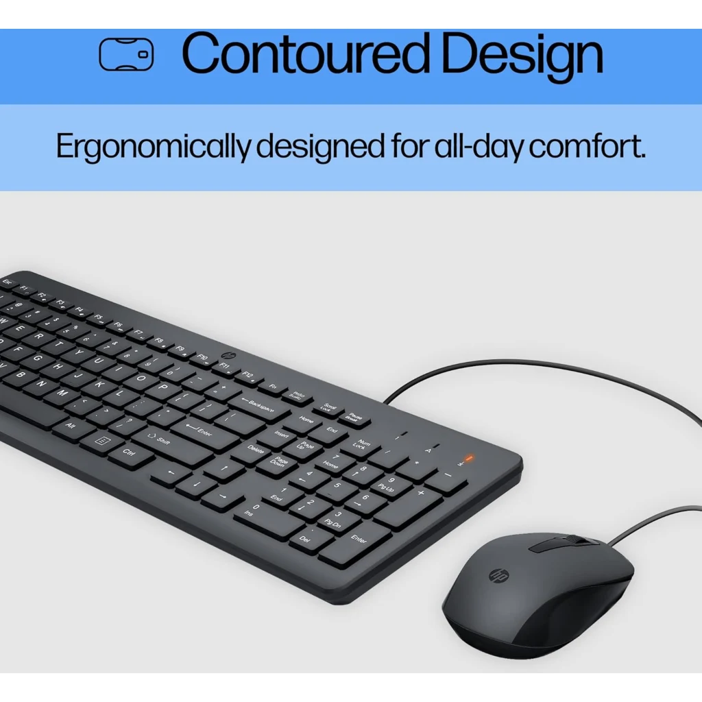 Imagen 5 de Kit Teclado Mouse Alámbrico HP 150, Optico 1600DPI USB Color Negro