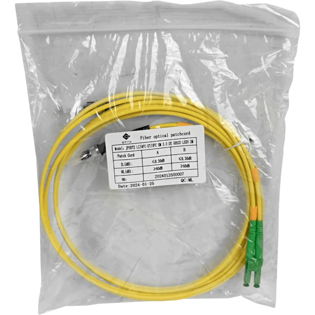 2mt SM LC/APC-ST/UPC MonoModo SM Duplex Jumper Cable Fibra 3.0mm 9/125