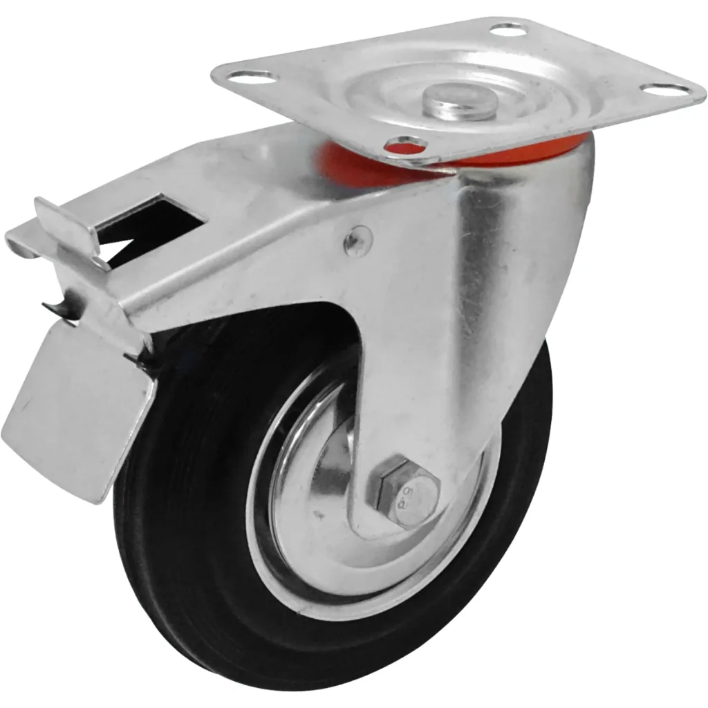 Imagen 1 de Rueda 6-pulgadas c/Freno Giratoria Negro Soporta-150Kg 103x130x200mm