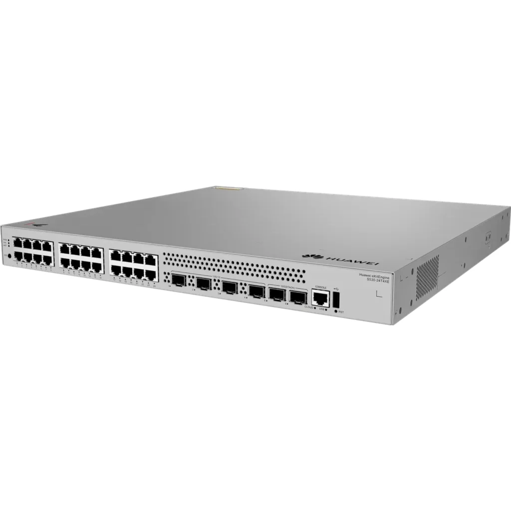 Imagen 1 de S530-24T4XE. Switch Huawei eKit 24 puertos 10/100/1000Base-T 4 Puertos 10GE SFP+ 2 Puertos 10GE Stack dedicados capacidad de conmutación de 224 Gbit/s capacidad de reenvió de paquetes de 168 Mpps Capa