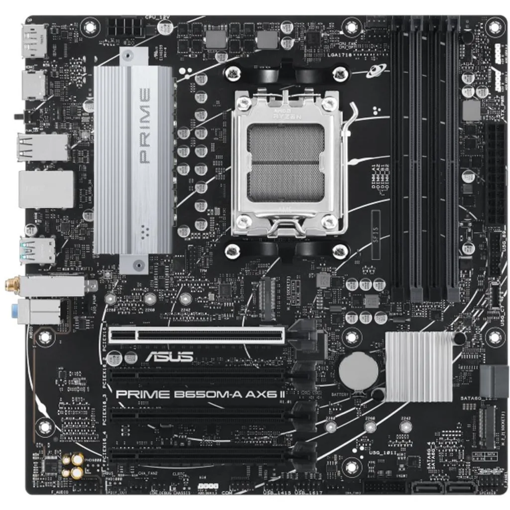 Imagen 1 de Tarjeta madre Asus PRIME B650M-A AX6 II AM5 AMD 4*DDR5 WiFi DP HDMI USB 10Gbps