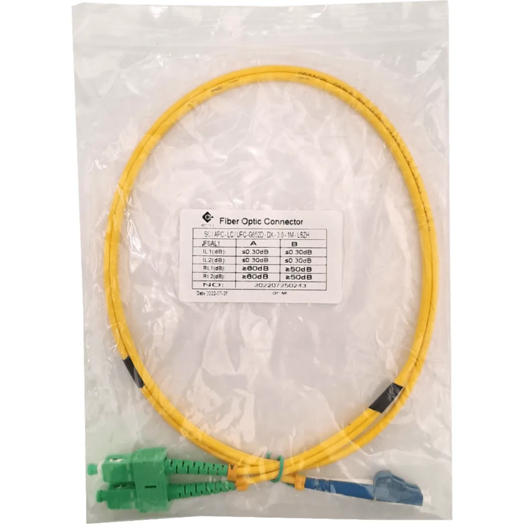 1mt SC/APC-LC/UPC MonoModo SM Duplex Jumper Cable Fibra 9/125um 3mm