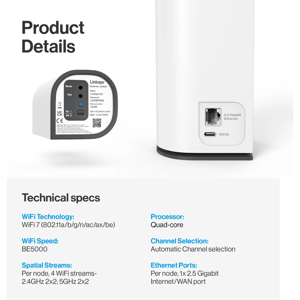 Imagen 7 de Router Linksys LN1600 Velop Micro 7, WiFi7 5Gbps Bluetooth® 5.1