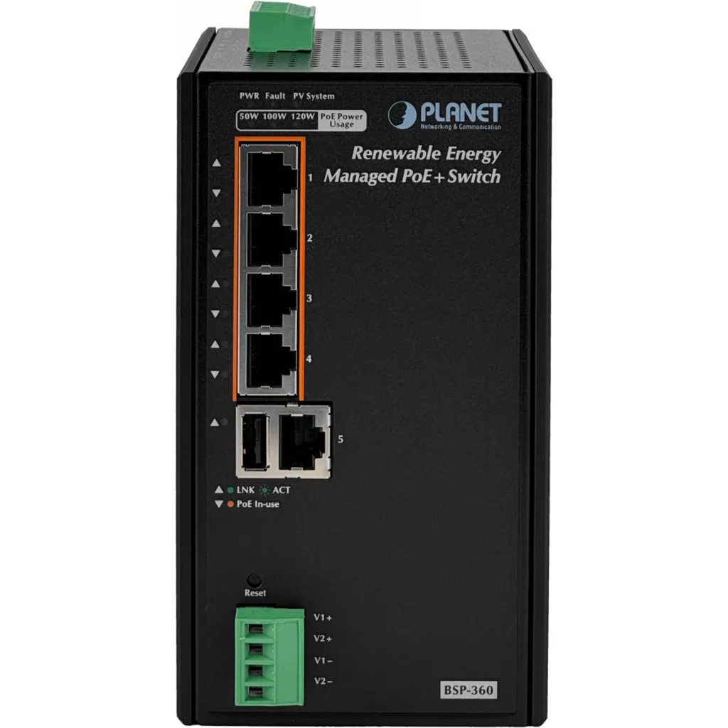 Imagen 3 de PLANET Switch Adm 5-1000-PoE+ CargaSolar PV24-45V/120W req-Bat24V Rdin