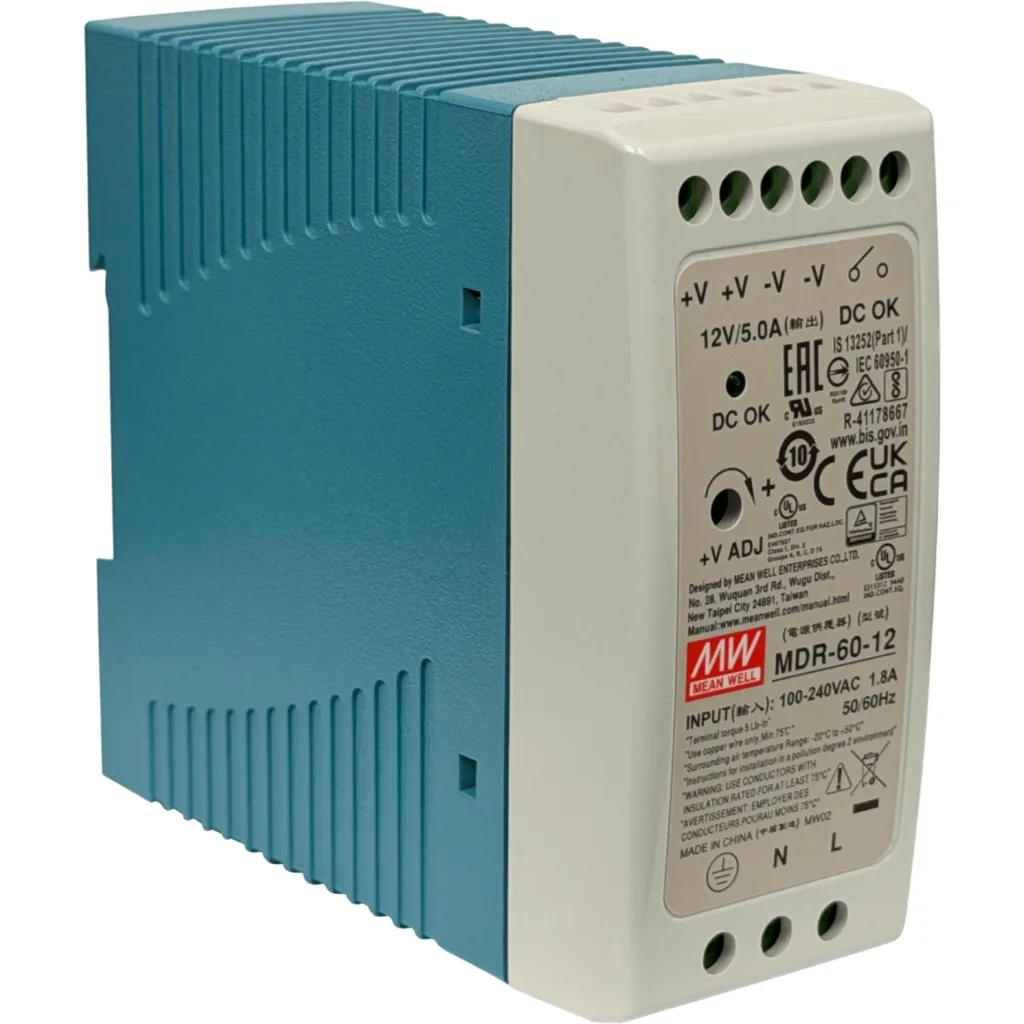 Imagen 2 de MEANWELL 12VDC 60W 5A Ajustable Ancho-42mm Riel-DIN Fuente-Poder