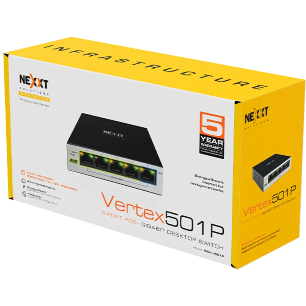 Imagen 4 de Switch de Escritorio 5 Puertos Nexxt , Gigabit Ethernet, 4 POE+ 60W