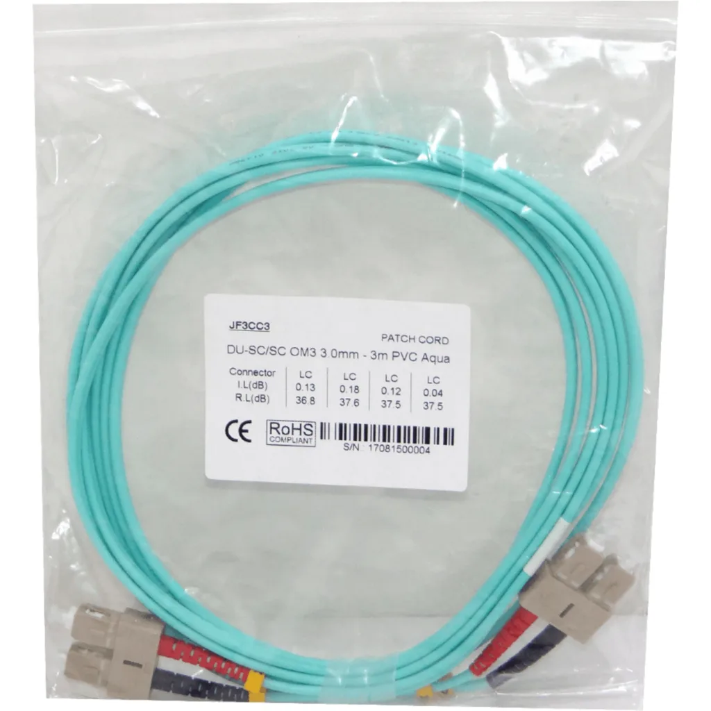 Imagen 2 de 3mt SC-SC OM3 MultiModo MM Duplex Jumper Fibra 3.0mm 50/125um LSZH
