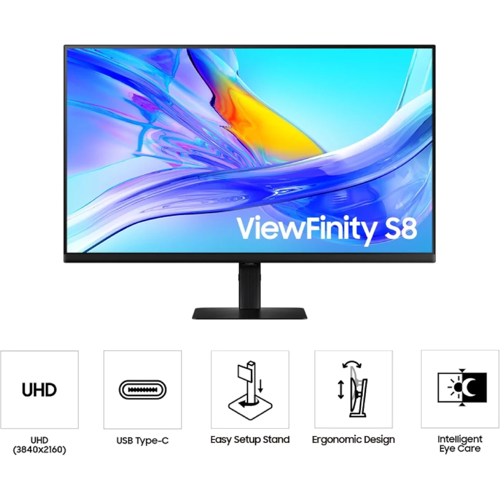 Imagen 6 de Monitor Samsung ViewFinity S8 37" 4K UHD USB-C DP HDMI RJ45 Altura Ajustable