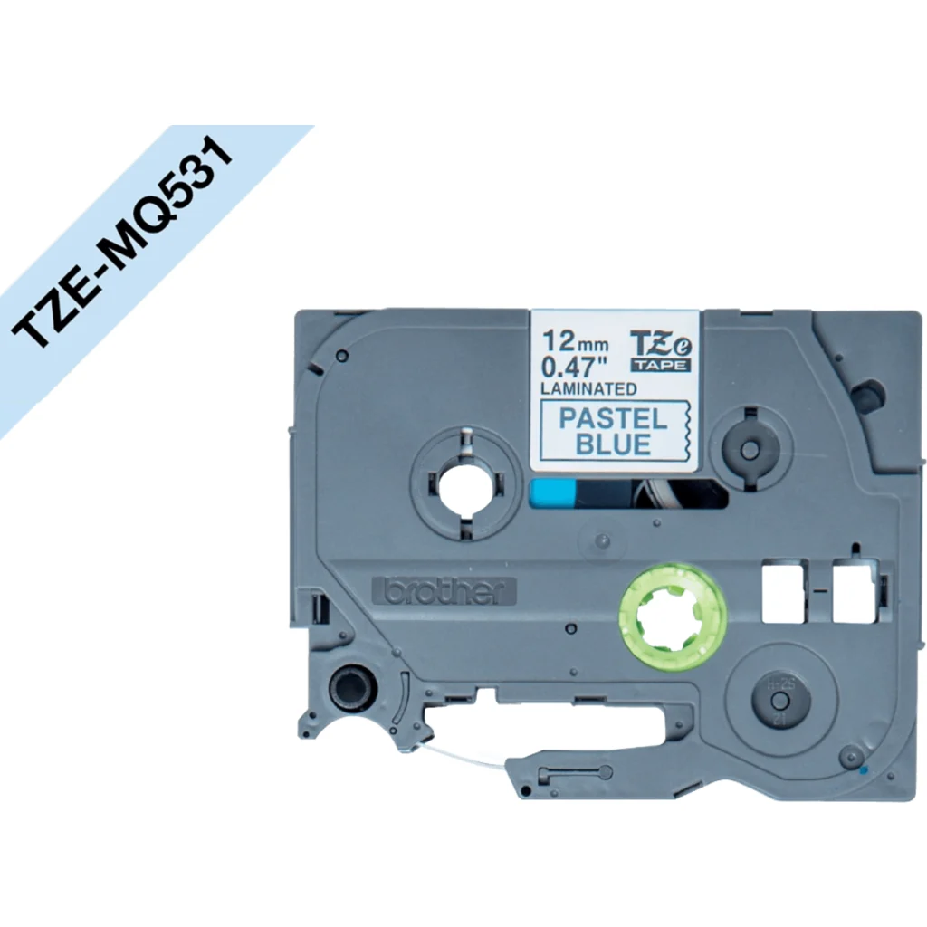 Imagen 1 de BROTHER 12mm Negro en Fondo Azul Pastel Cinta 4mt p/PT-H110/E110/H200