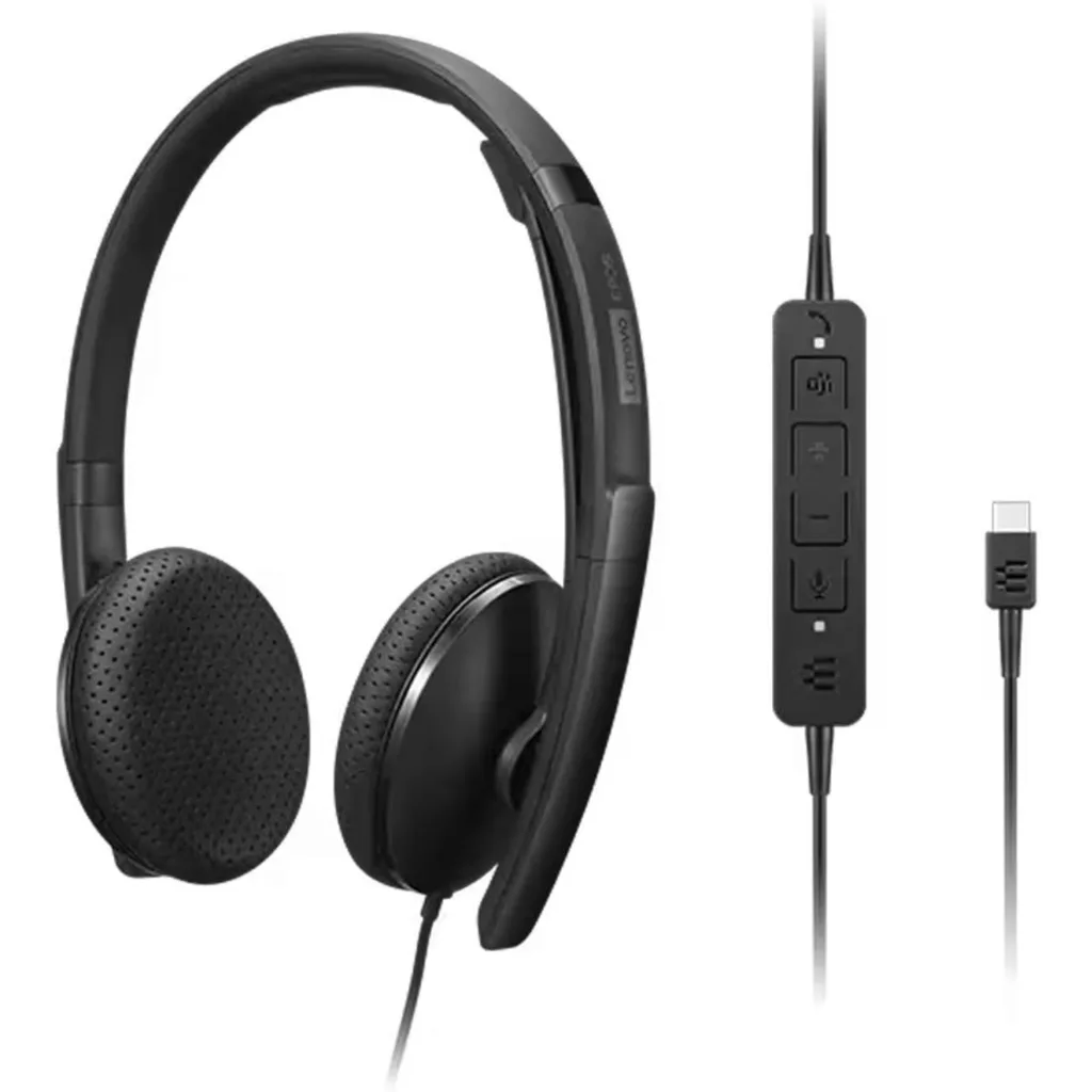 Imagen 1 de Audífonos Alámbricos OverEar Lenovo Wired VoIP, USB-C/USB-A Ms Teams, Negros