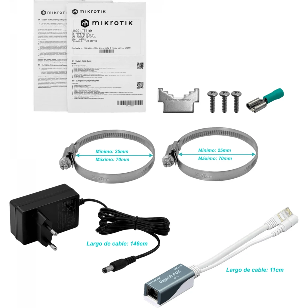 Imagen 5 de MIKROTIK 1-1000 CAT6 17dBi 300/50Mbps 1-Sim 25o L3 inc24V LTE/3G 391mm