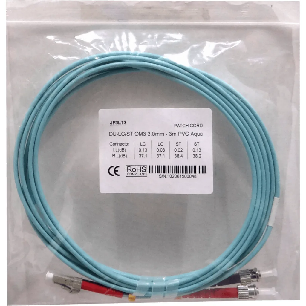 3MT LC-ST OM3 MULTIMODO MM DUPLEX JUMPER FIBRA 3.0MM 50/125UM