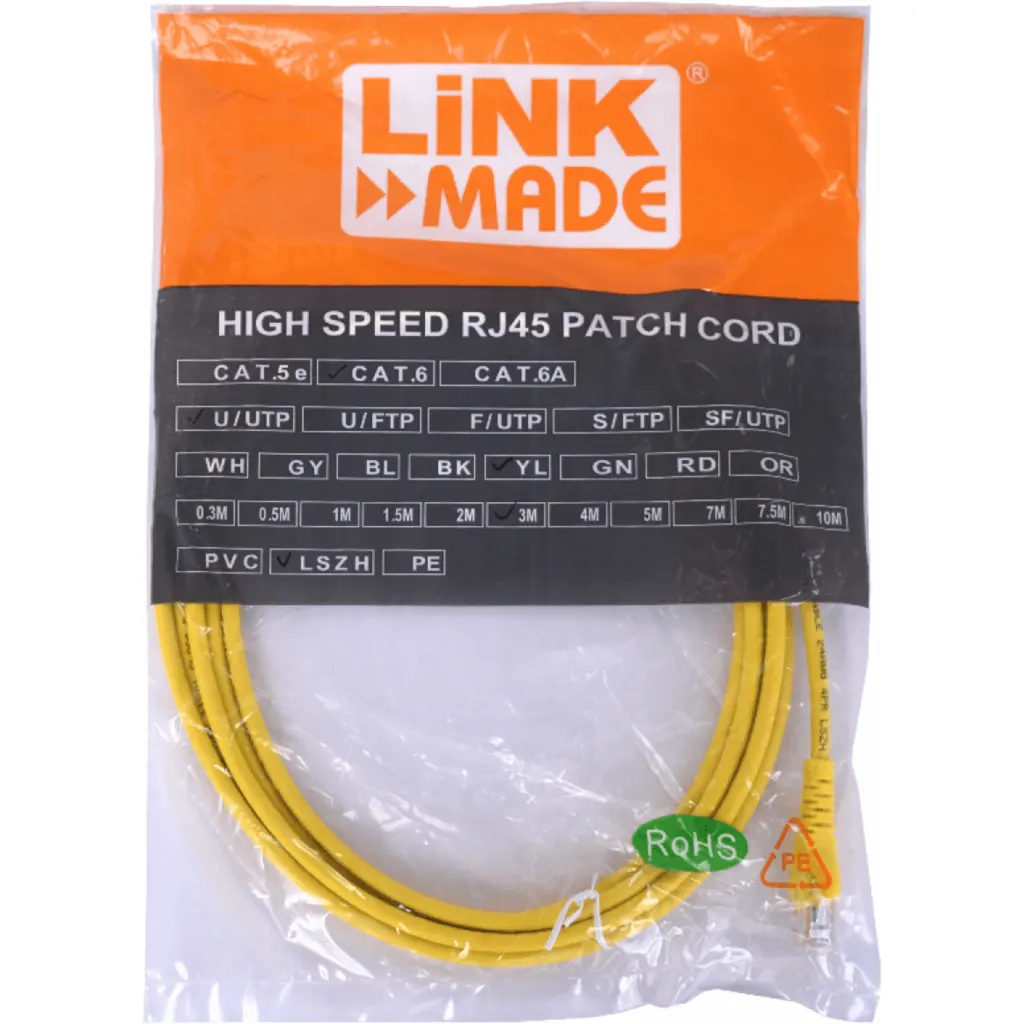 Imagen 1 de Cable de Red Linkmade CAT6 LSZH Inyectado Multifilar 3mts AMARILLO
