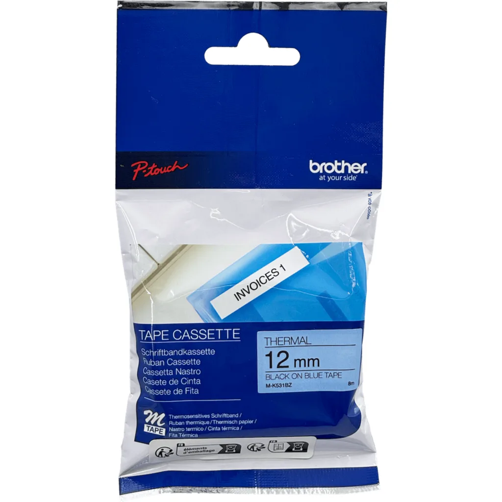 Imagen 1 de BROTHER 12mm Negro en Fondo Azul Cinta 8mt p/PT-90