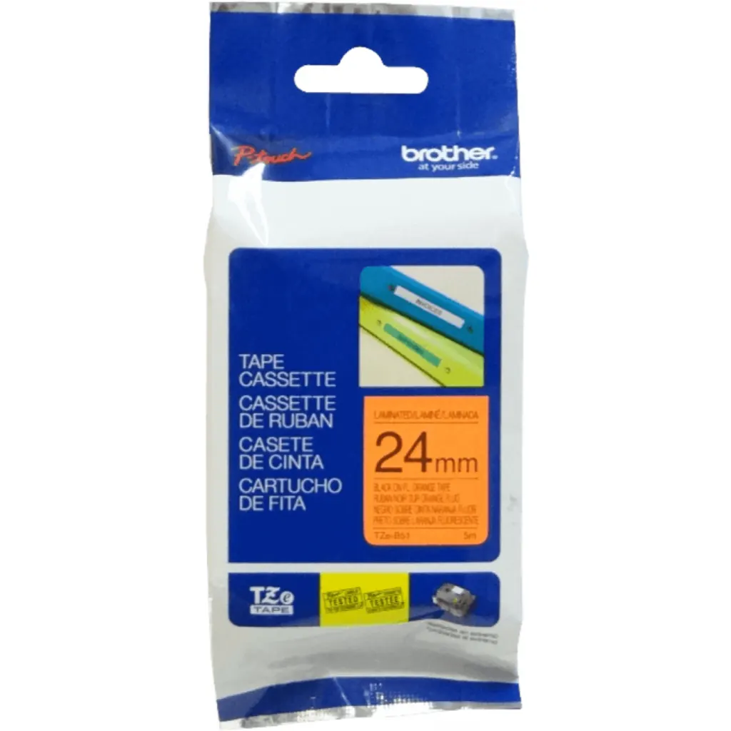 Imagen 1 de Cinta Brother  Negro sobre Naranja Fluorescente, 24mm x 5m