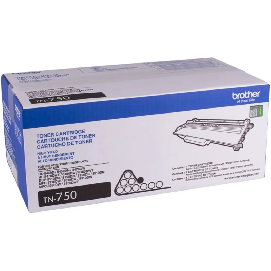 Toner Brother TN750 Negro para Impr Laser HL-5470DW/6180DW/8110DN, 8000 Pág