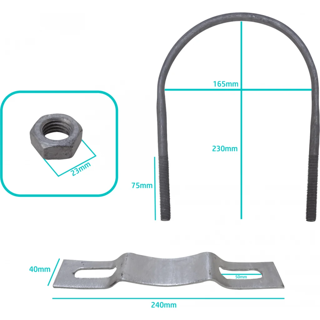 Clamp 118-162mm Soporte Galvanizado para Poste Redondo Tuercas-23mm