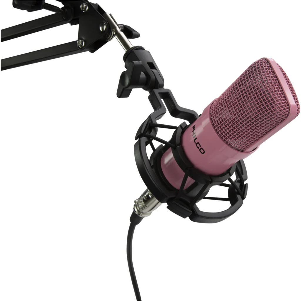 Imagen 1 de KIT STUDIO MICROPH C/SOP/POP/STAND/USB SOUND CARD ROSADO