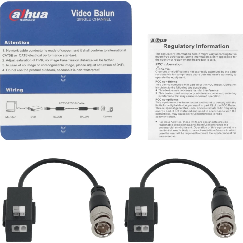 DAHUA 4K Video Balun 1-Par Pin-Push CAT5E/6 Pasivo CCTV BNC-Macho