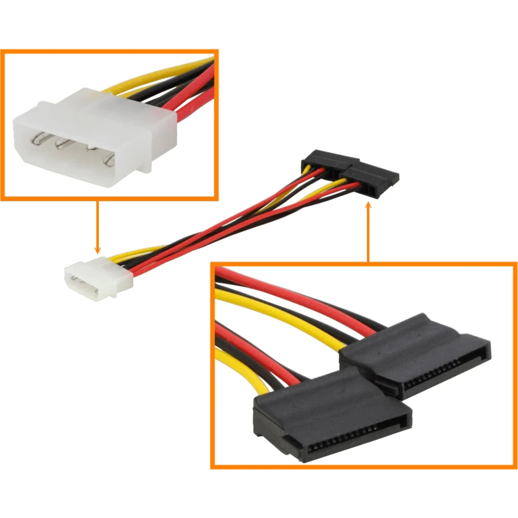 1-MOLEX-M 2-SATA-H Cable de poder tipo-Y 15cm