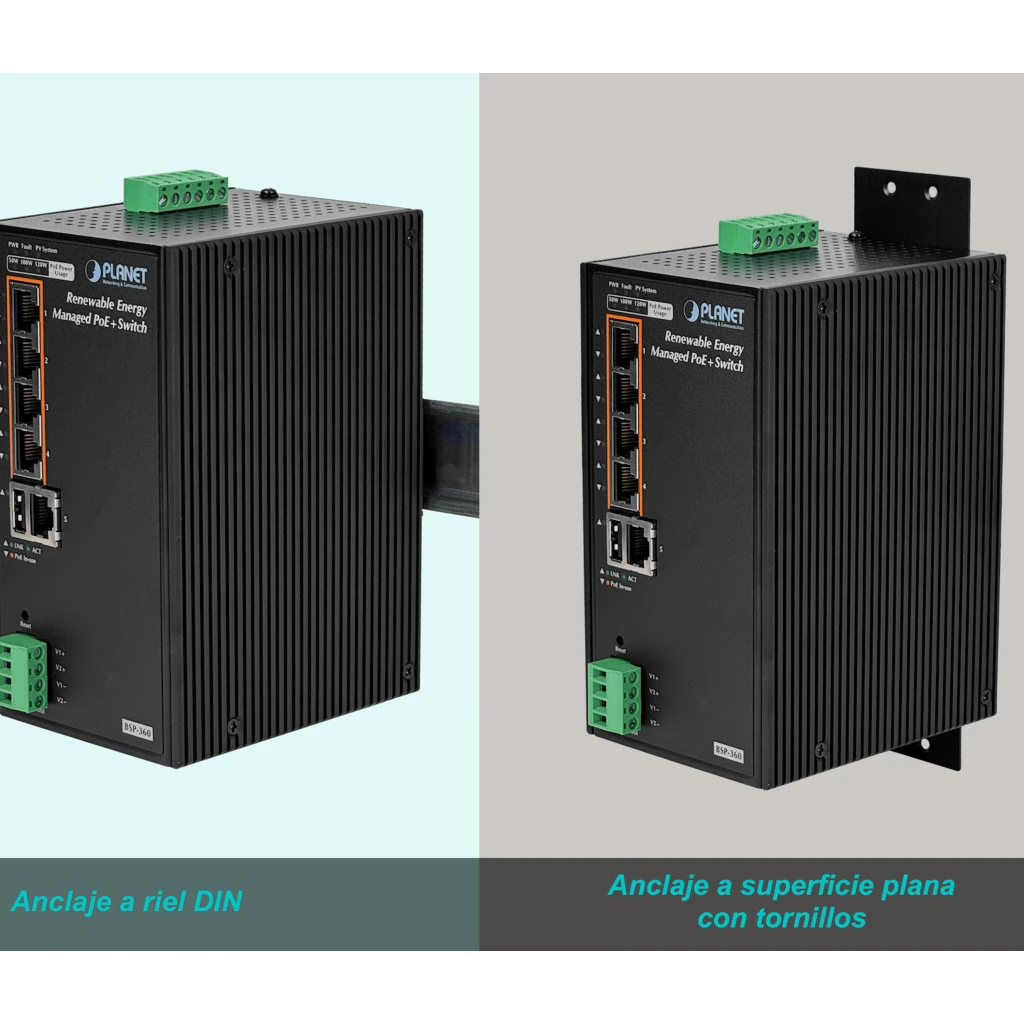 PLANET Switch Adm 5-1000-PoE+ CargaSolar PV24-45V/120W req-Bat24V Rdin