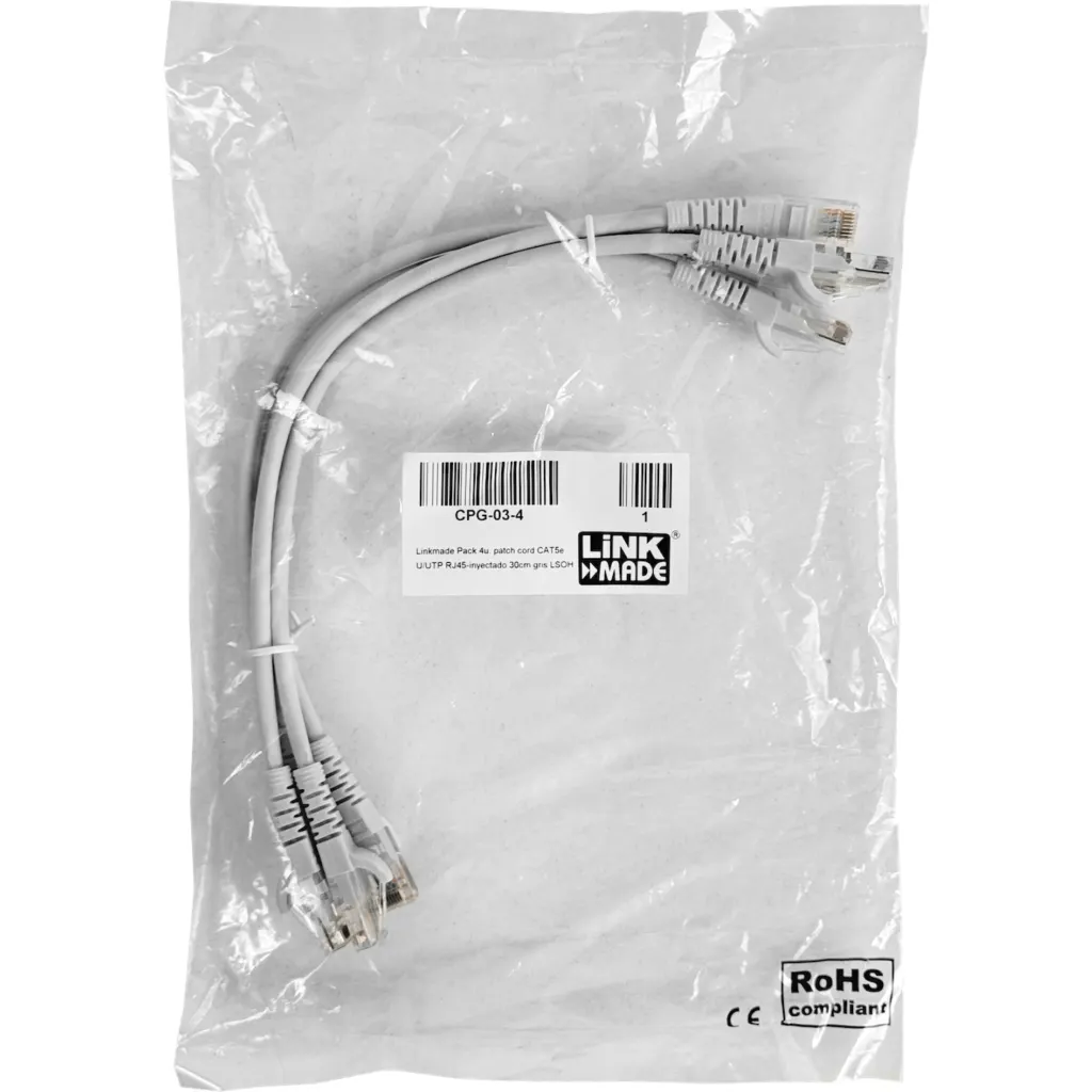 Imagen 2 de Cable de Red Linkmade Cat5e LSZH INYECTADO MULTIFILAR 4UN 30cm Color GRIS
