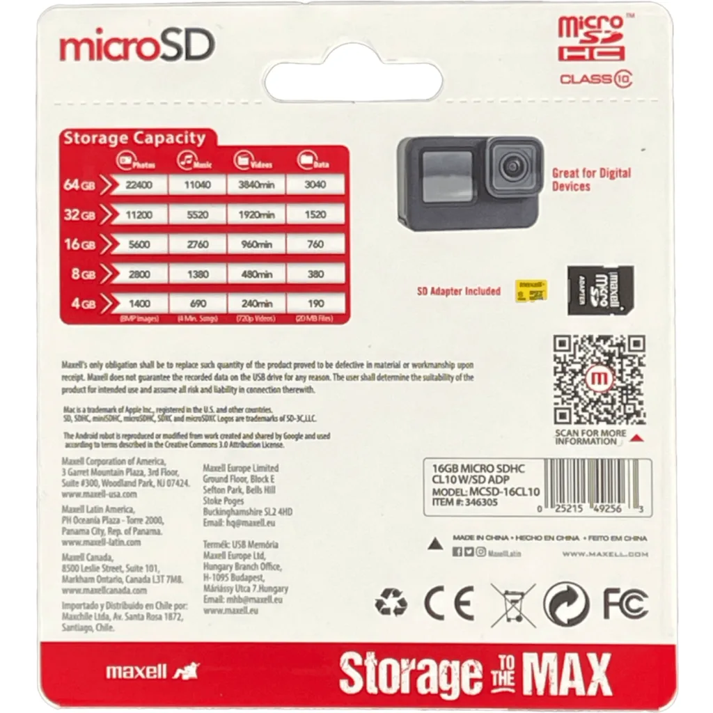 Memoria MicroSDHC 16GB Maxell  Class10 SDCS2 c/Adaptador SD