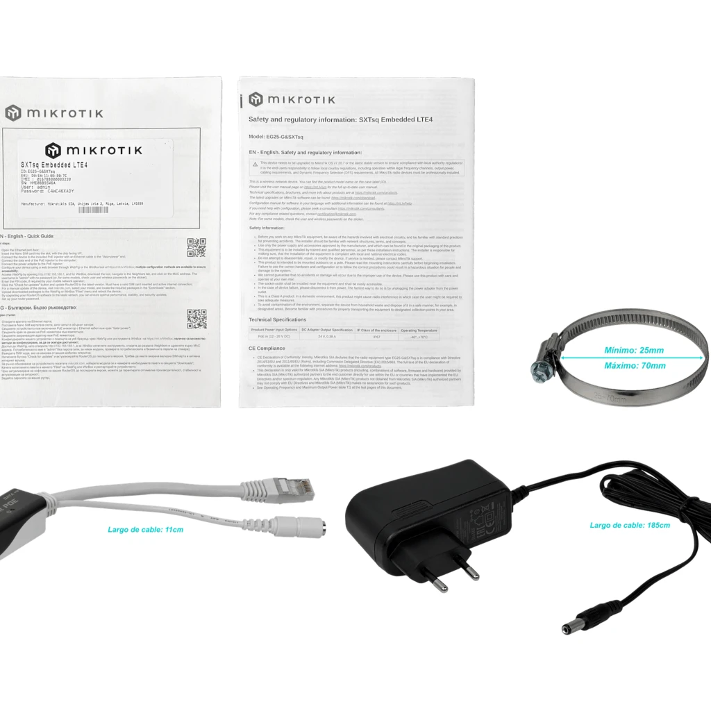 Imagen 1 de MIKROTIK 4G LTE4 9dBi 1-Sim/eSim 1-1000 2x2 Exterior L3 inc-24V