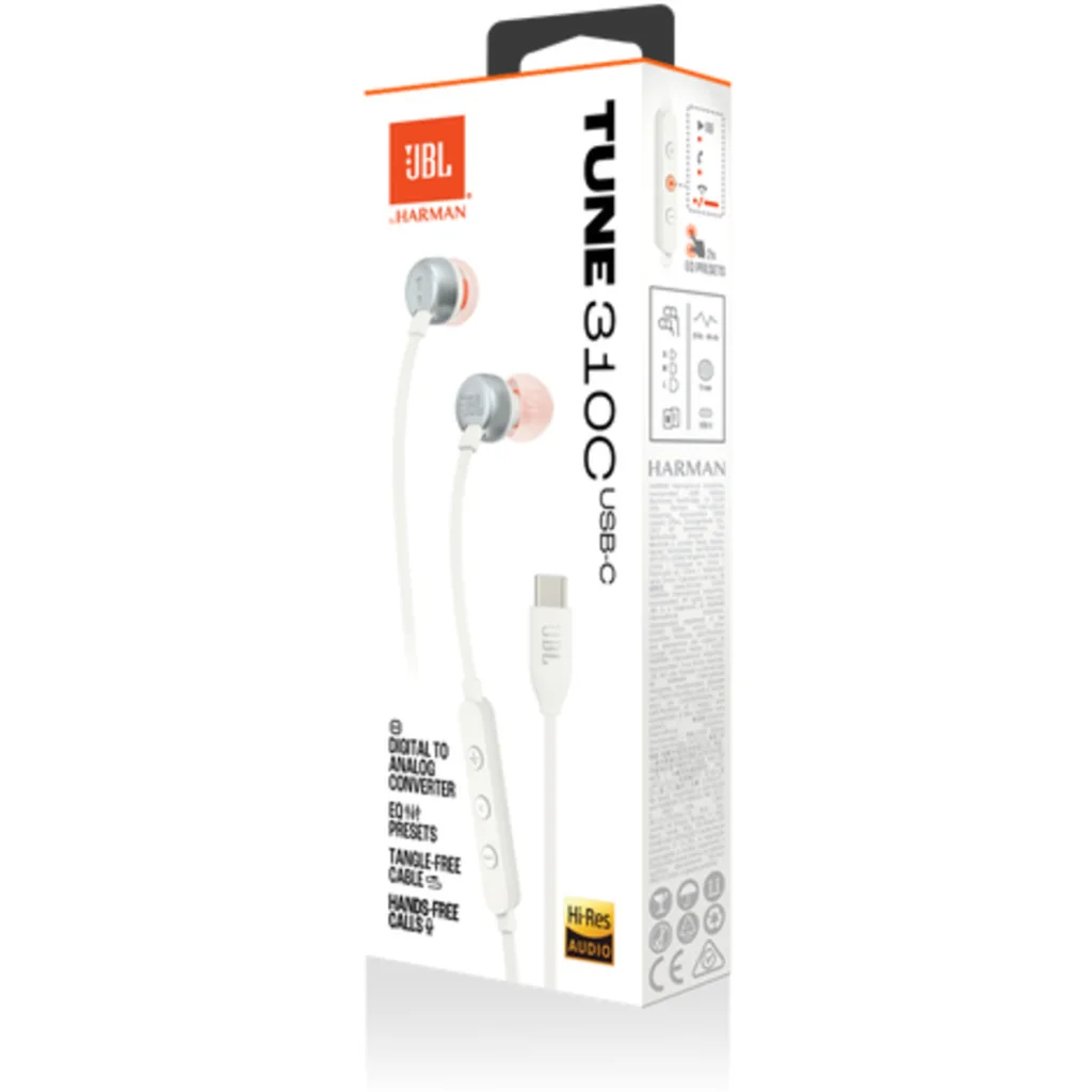 Imagen 7 de Audífonos Alámbricos InEar JBL Tune 310C, USB-C, Pure Bass, Control EQ, Blancos