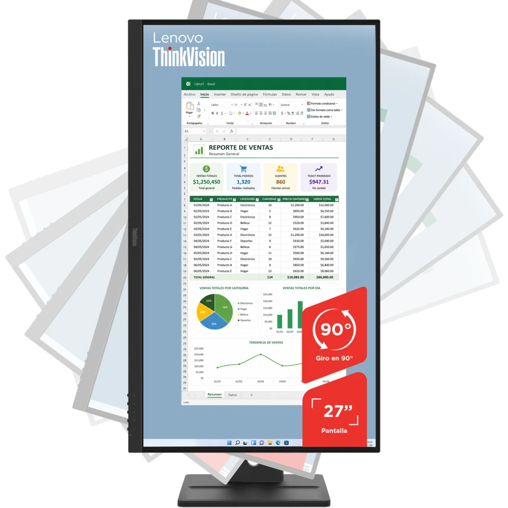 Imagen 10 de Monitor Lenovo ThinkVision E27-40 27" FHD 1920*1080 DP HDMI VGA 100Hz