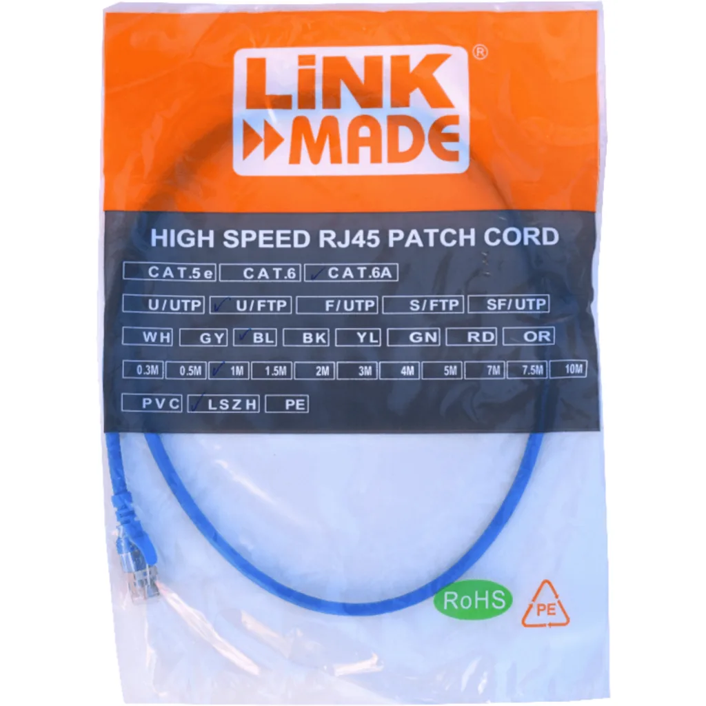 Imagen 3 de Cable de Red Linkmade Cat6a LSZH U/FTP Inyectado Multifilar 1 metro Color AZUL