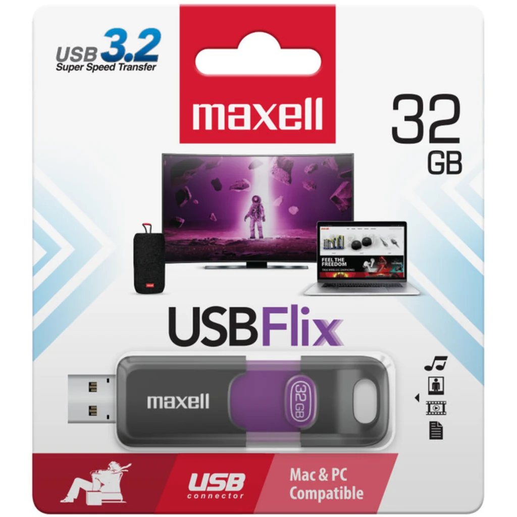 Imagen 2 de Pendrive 32GB Maxell FLIX32GB, USB-A 3.2 Color Negro/Morado