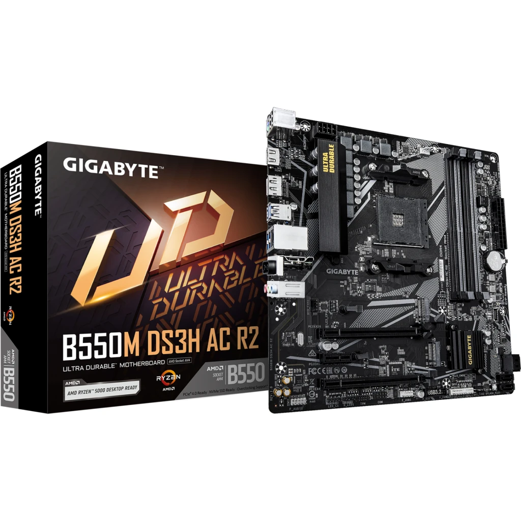 Tarjeta Madre Gigabyte B550M DS3H AC R2 Socket AM4 4*DIMM GbE LAN WIFI mATX