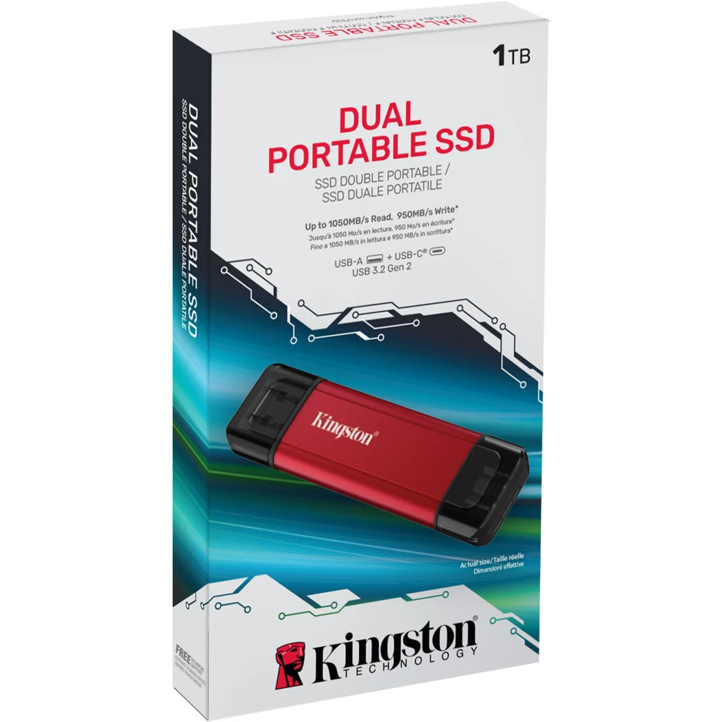 Imagen 3 de Unidad SSD Externo Kingston 1TB Dual USB-C/A Lec1050MB/s Esc950MB/s